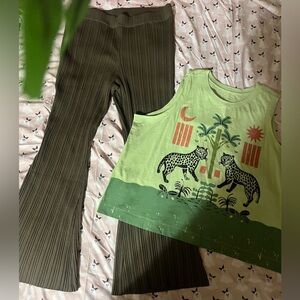 Set:Anthropologie Graphic Tank Top Sz 2X and Express wide leg ribbed pants XL